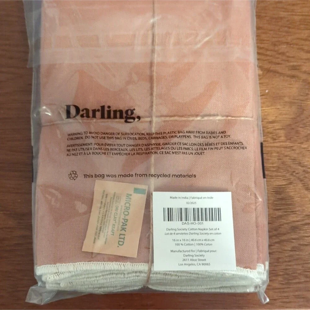 Darling Society 100% Cotton Napkins Set of 4 16x16 Brown Square Solid Reusable